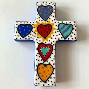 Chris Bubany for Baum Bros. Hand Painted Glazed Ceramic Wall Cross